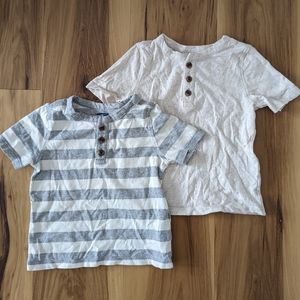 Old Navy Kids Size 2T Set of Two Short Sleeve Henleys Grey White Striped Cream